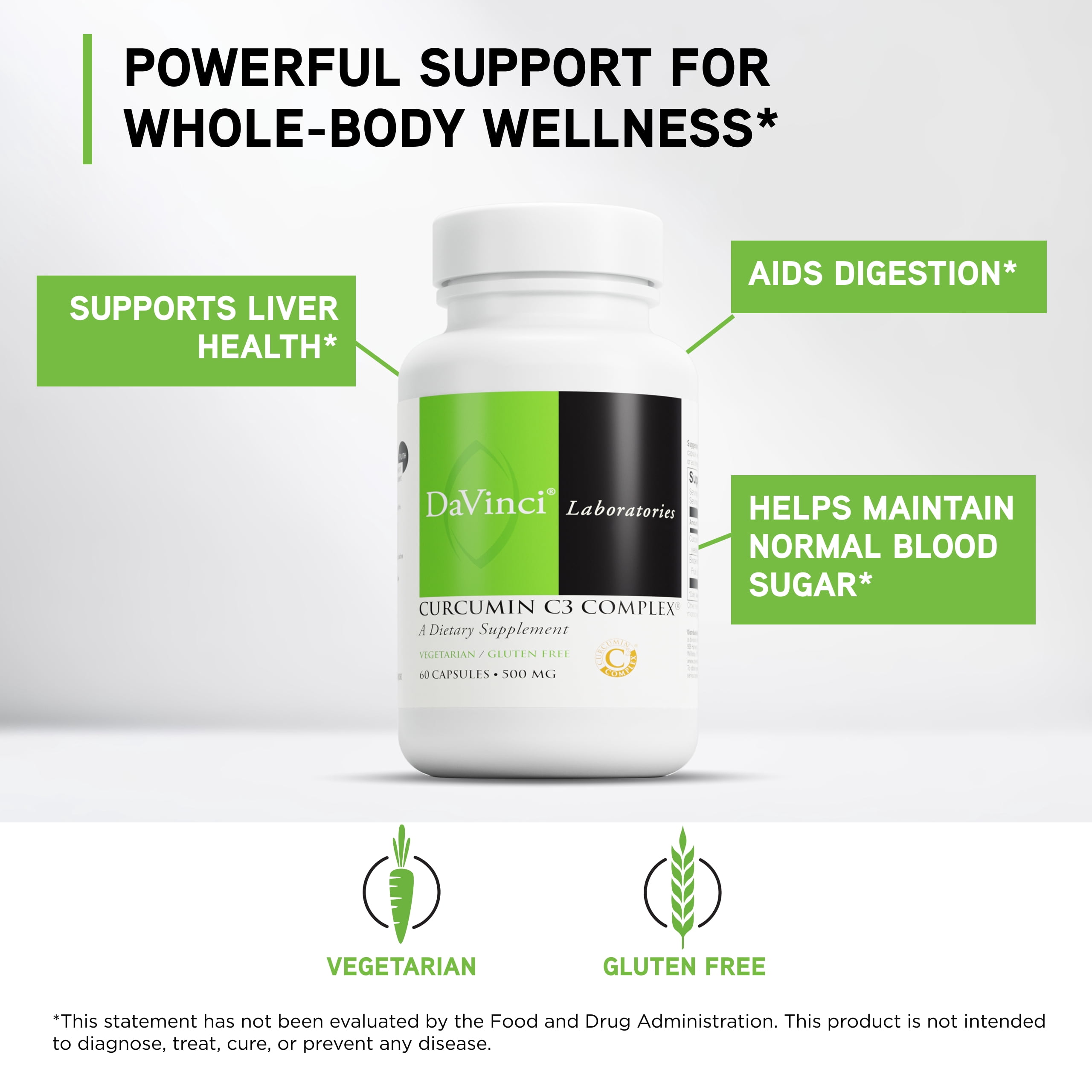 DaVinci Labs Curcumin C3 Complex - Support Gallbladder and Liver Health* - 60 Vegetarian Capsules