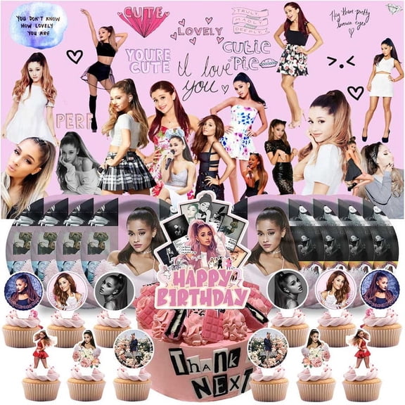 Ariana Grande Aesthetic Birthday Supplies Plates Decorations Decor Backdrop Banner Cake Topper Fans