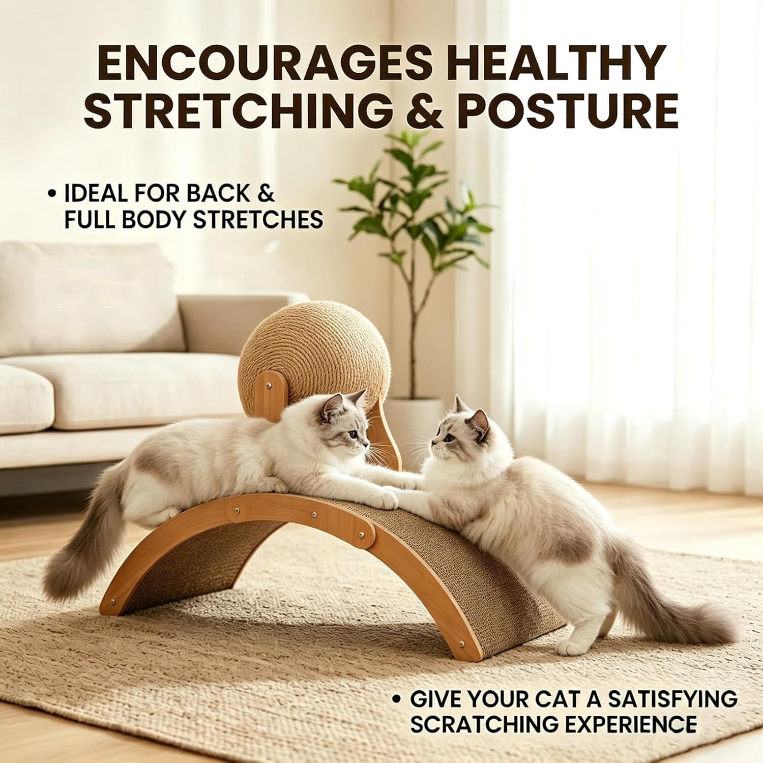 JEBTBFZE Cat Scratching Ball on Stand, Cat Scratching Post with Arch Bridge Balls, Interactive Cat Scratcher with 360° Rotating Sisal Ball, for Indoor Cats Kittens,Protects Furniture & Rugs (S)