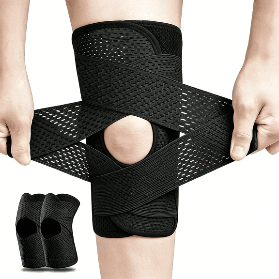 Xinyi Knee Brace for Men & Women – Adjustable Compression Knee Support with Side Stabilizers for Meniscus Tear, ACL MCL Pain Relief, Arthritis, Running & Sports Recovery, 2-Pack, Black, L