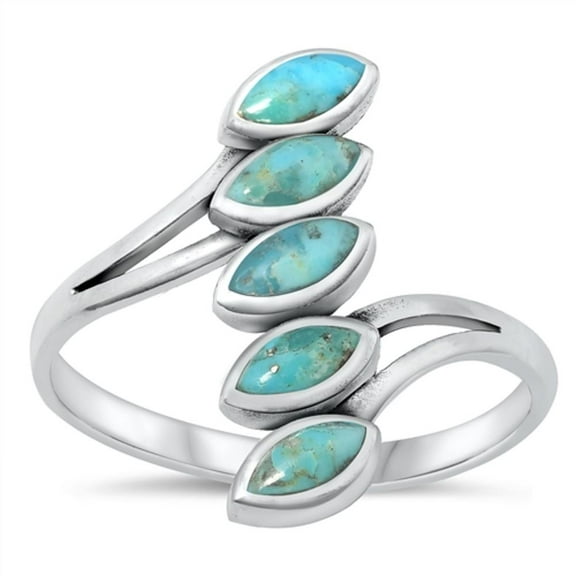 CHOOSE YOUR COLOR Simulated Turquoise Abstract Ring .925 Sterling Silver Band Blue CZ Female Size 5