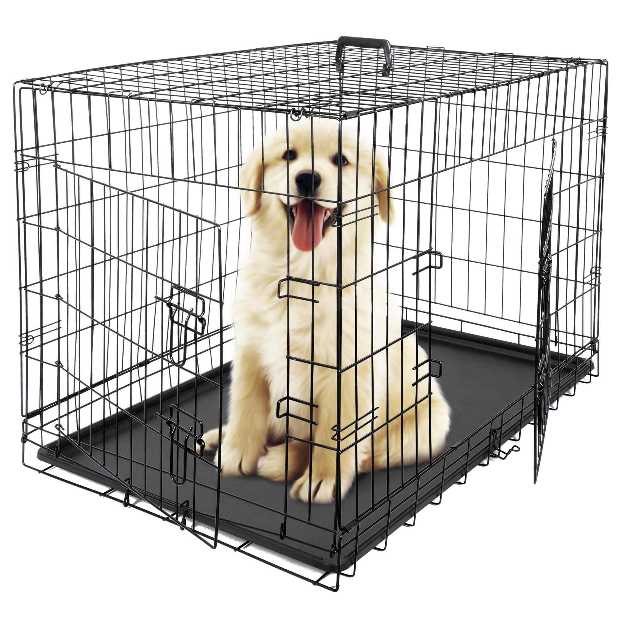 ZENY Folding Metal 36 Inches Double Door Dog Crate, Wire Dog Cage Indoor and Outdoor Pet Kennel with Tray
