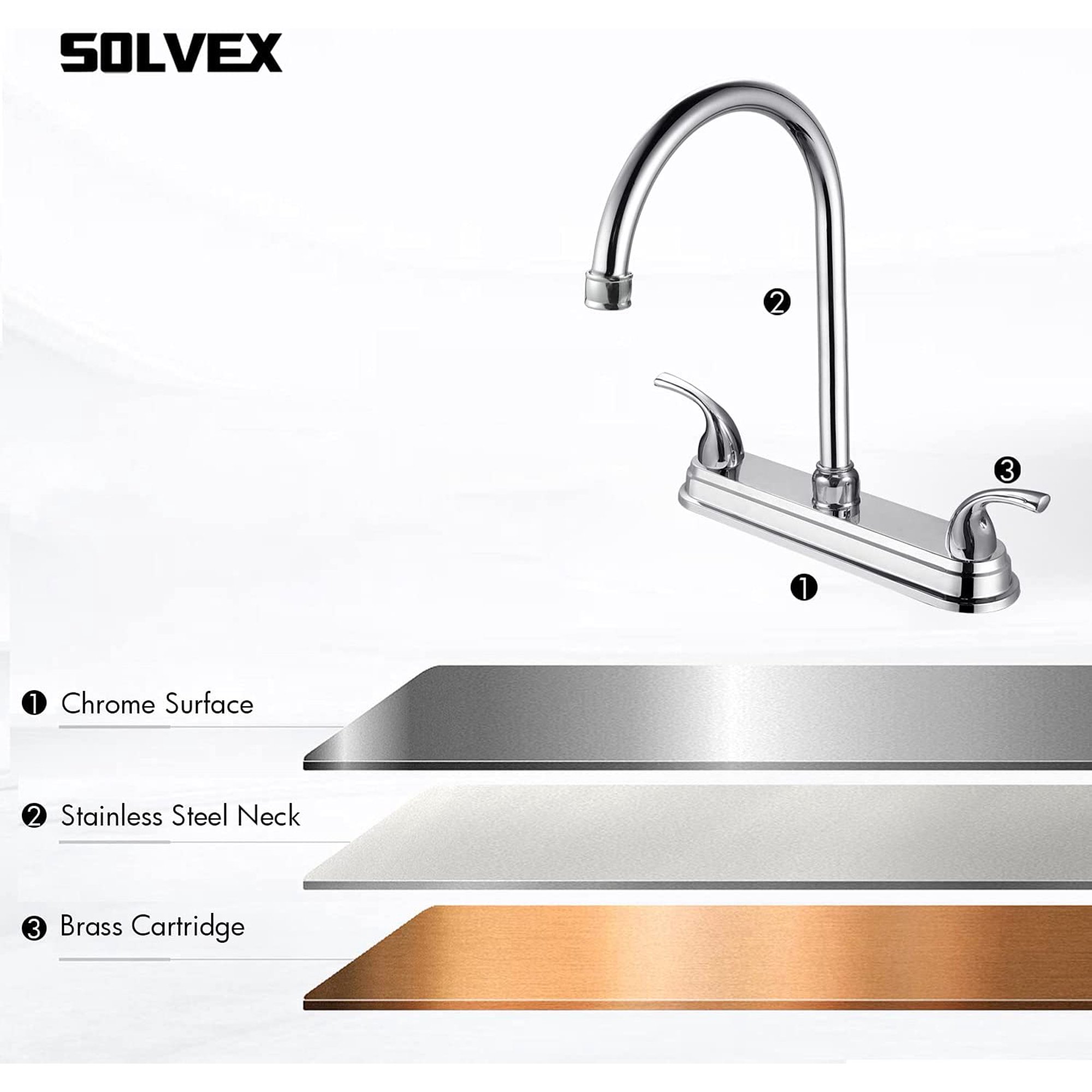 2 Handle Kitchen Sink Faucet, High Arc 360 Swivel Stainless Steel ...