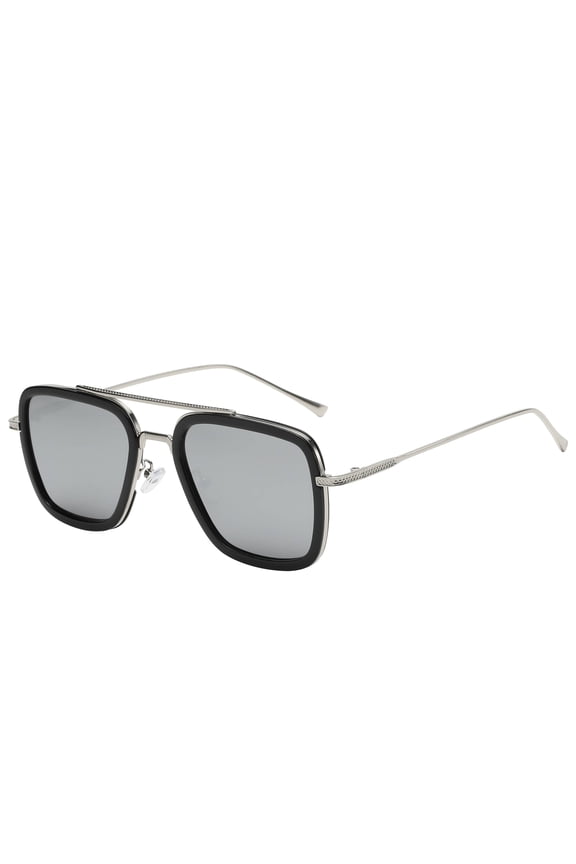 Tony Stark Aviator Sunglasses - Silver & Black Frame / Silver Mirrored Lens