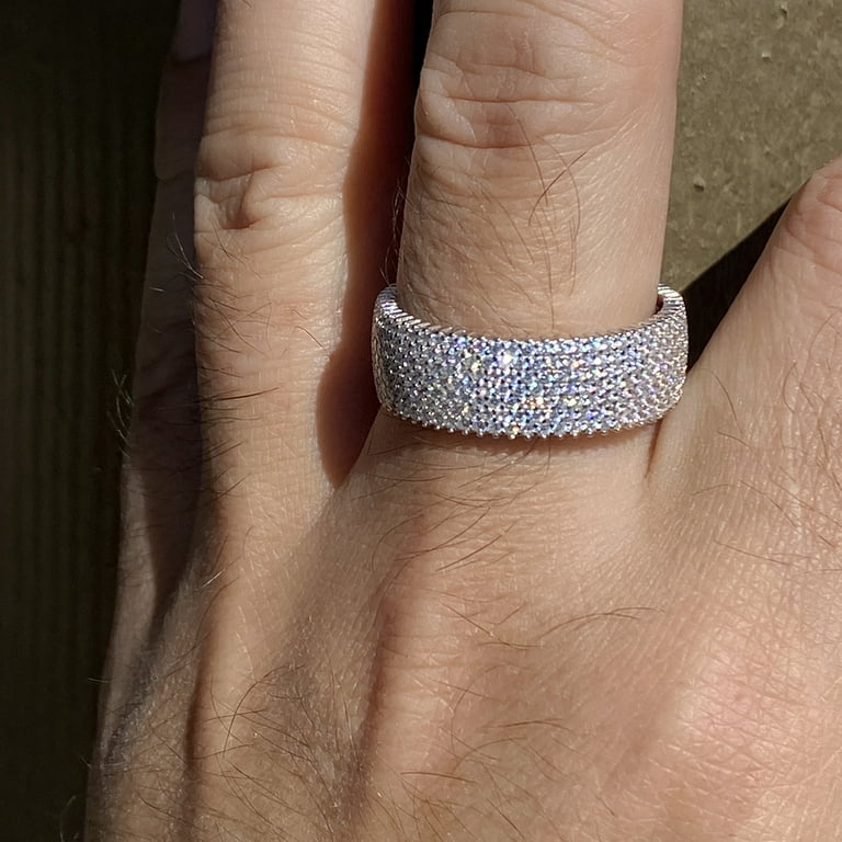 Real Solid 925 Sterling Silver Eternity Band Ring Wedding Iced Micro Pave  Anillo De Plata Pinky Size 8