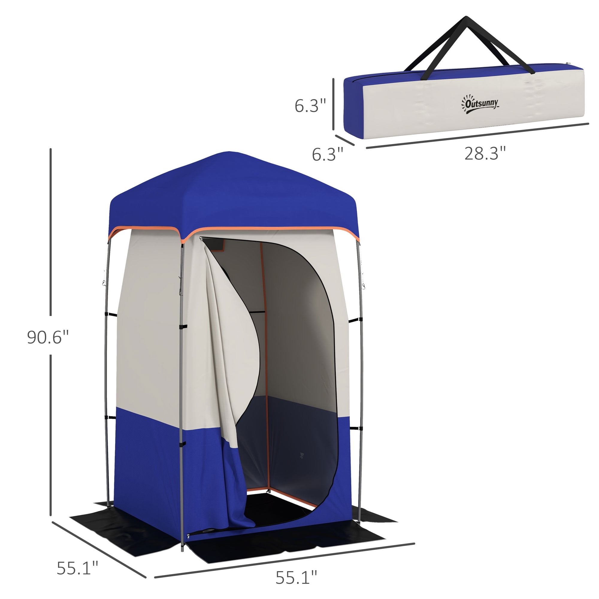 Outsunny Camping Shower Tent with Solar Shower Bag and Carrying Bag, Blue