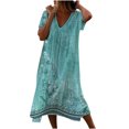 thumbnail image 1 of QIPOPIQ Robes pour Femmes Plissées Taille Haute à Étages Manches Courtes Tendance Décontractées Robes Col en V Robe d'Été Longue Robe Imprimée Robes Plissées Offres 2023, 1 of 5