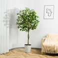 thumbnail image 5 of Artificial Tree, 5ft Fake Ficus Tree, Faux Plastic Ficus Plant in Pot with Durable Plastic Trunk, Fake Silk Plant for Home Decor Office House Living Room Indoor Outdoor, 5 of 7