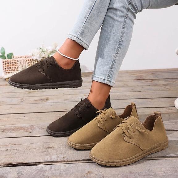 Miluxas Women's Suede Lace up Soft Sole Penny Loafers Comfortable Round Toe Slip on Flat Non-Slip Walking Dress Shoes Fashion Casual Driving Work Flats Khaki 9.5(43)