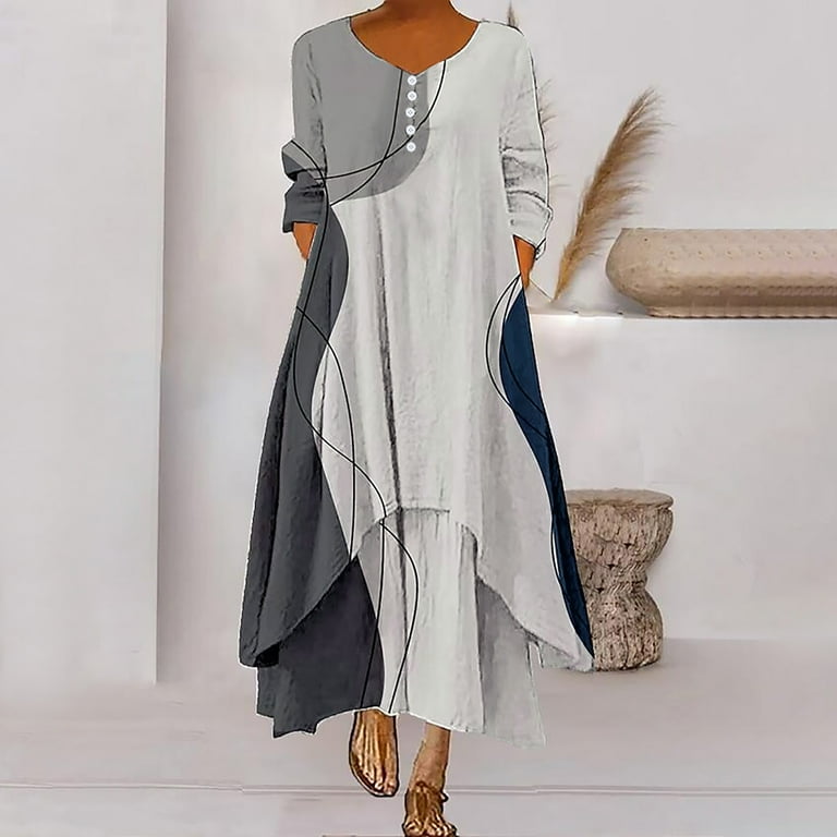 knee length dresses for ladies Gray Solid Color Textured Long Sleeve Shift Dress – HannaBanna Clothing main image 1