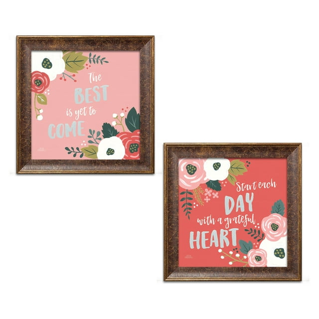 Gango Home Decor Contemporary Wildflower Daydreams VI The Best & VII Grateful Heart by Laura Marshall (Ready to Hang); Two 12x12in Gold Trim Framed Prints