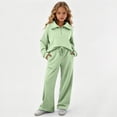 thumbnail image 2 of Enjoytime Girls Outfits Collared Quarter Zip Sweatshirt Pants 2 Piece Set Kids Casual Fashion Long Sleeve Sweatsuit, 2 of 7