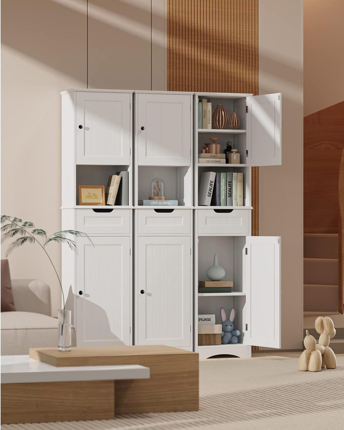 Tall Bathroom Cabinet with Adjustable Shelves - Stylish White Storage Cabinet with Doors, Perfect for Bathroom, Kitchen, or Living Room