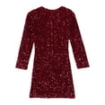 thumbnail image 4 of Zaldita Kids Girls Sparkly Sequin Formal Dress Long Sleeve Front Ruched Velvet Bodycon Birthday Party Dresses Burgundy 8, 4 of 5