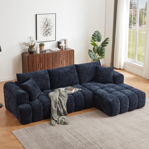 Aukfa 108" L-Shaped Oversized Sectional Sofa, Oversized Cloud Sectional Couch with Chaise & 2 Pillow, No Assembly Sponge Sleeper Couch for Living Room,Dark Blue