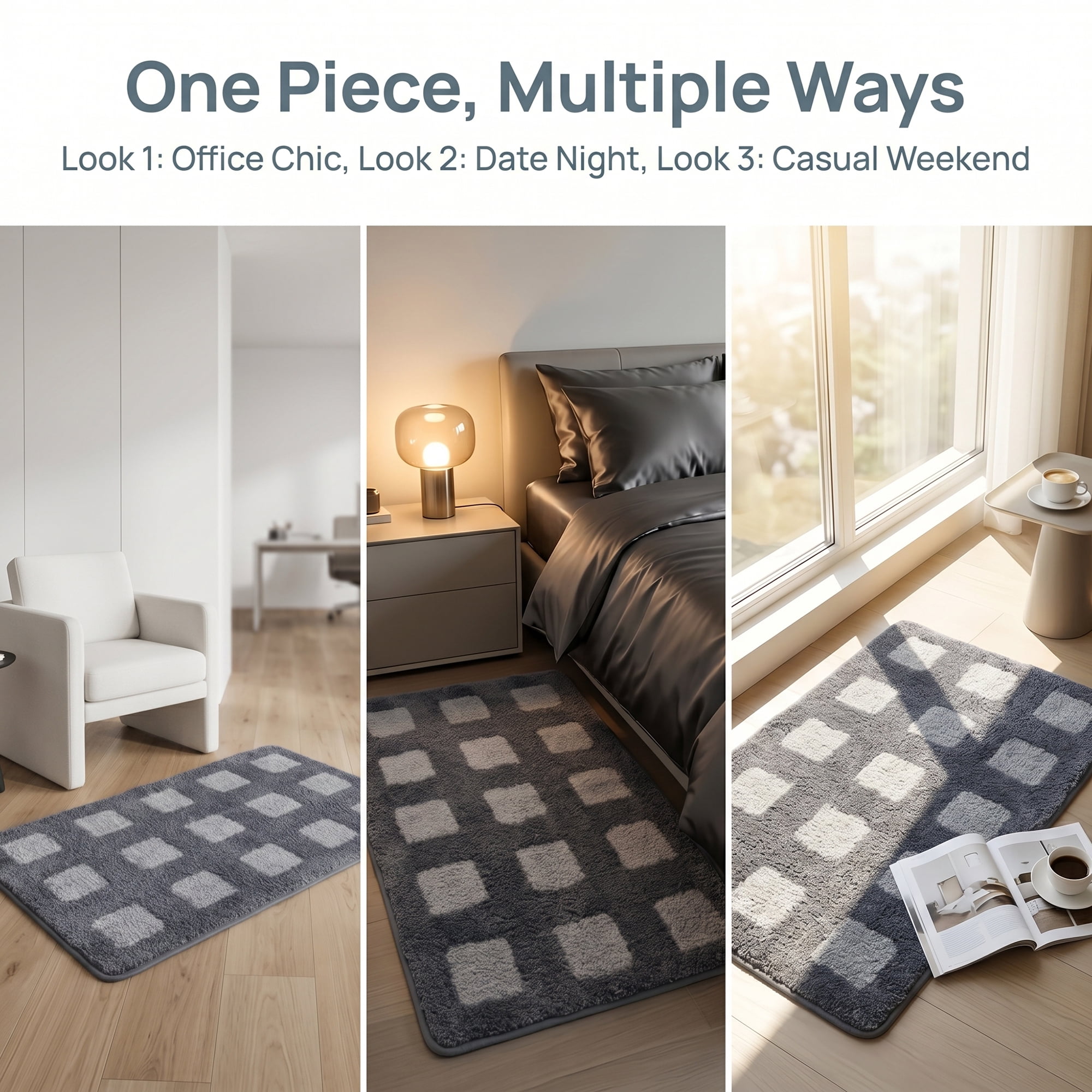 Unique Bargains Absorbent Non Slip Checkered Soft Plush Quick Dry Bath Mat Grey 32" x 20"