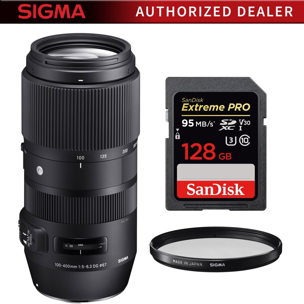 Sigma 100 400mm F5 6 3 Dg Os Hsm Contemporary Full Frame Telephoto Lens Canon 729 954 With Sandisk Extreme Pro Sdxc 128gb Uhs 1 Memory Card Sigma 67mm Weather Resistant Uv Filter Walmart Com