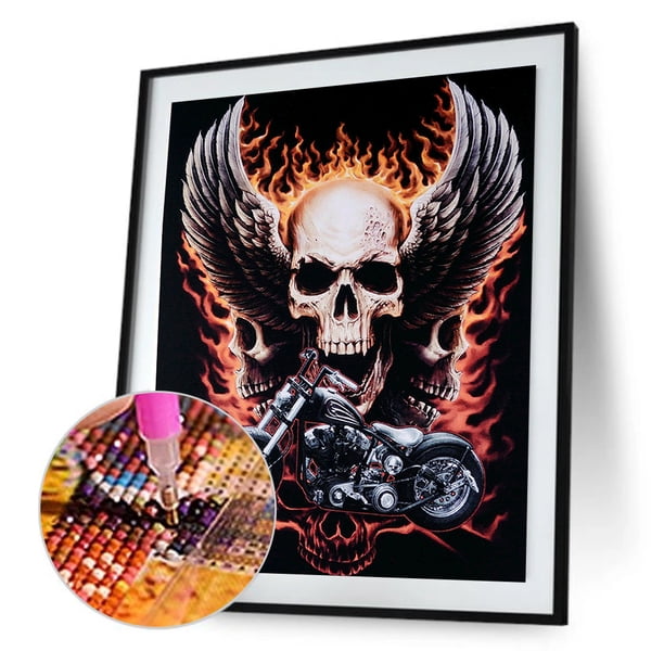Wdftyju Motocicleta calavera diamante bordado pintura punto de cruz artesanía decoración del hogar Wdftyju 1bx5lk8be2tr7fz9