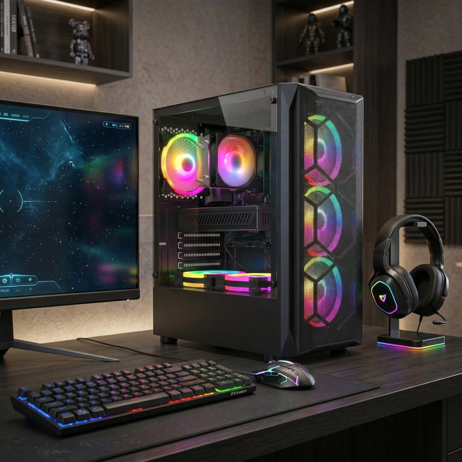 STGAubron Gaming Desktop PC, Intel Core I7 up to 3.9G, RX 580 8G, 16G RAM, 512G SSD, WiFi 6, BT 5.2, RGB Fan x4, Win 11 Home