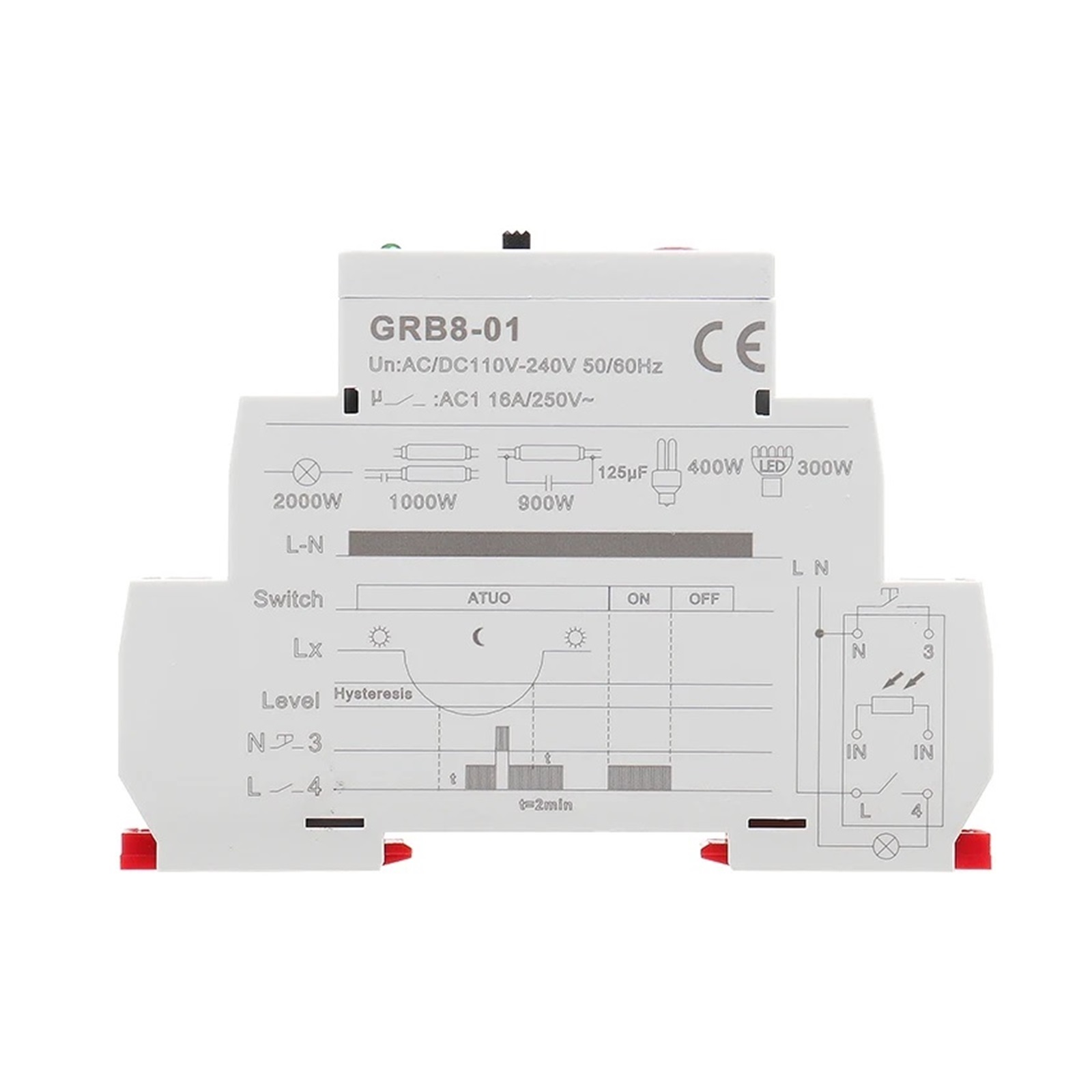 EJYWPSWD GRB8-01/02 Din Rail Twilight Switch Photoelectric Timer Light Sensor Relay AC110V-240V Auto on off