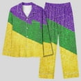 thumbnail image 2 of BiZtdJrK Lightening Sales Satin Pajama Set for Women 2025 Mardi Gras Printed Long Sleeve Shirts and Wide Leg Lounge Pants 2 Piece Sleepwear Sets Multicolor S, 2 of 6
