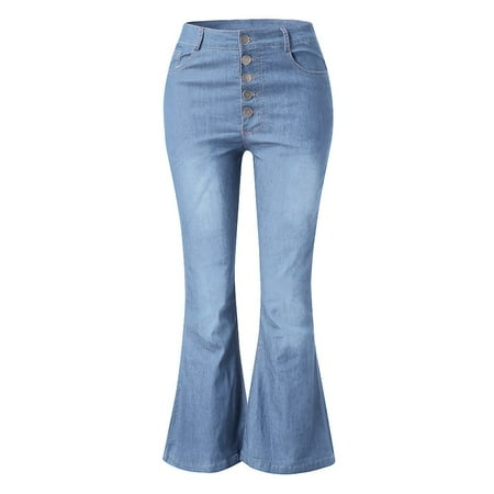 Quealent Tall Womens Clothes Pant Denim Elastic Casual Autumn Pocket Button Boot Women Women s Knit Denim Leggings for Denim Women Pants Blue 3XL