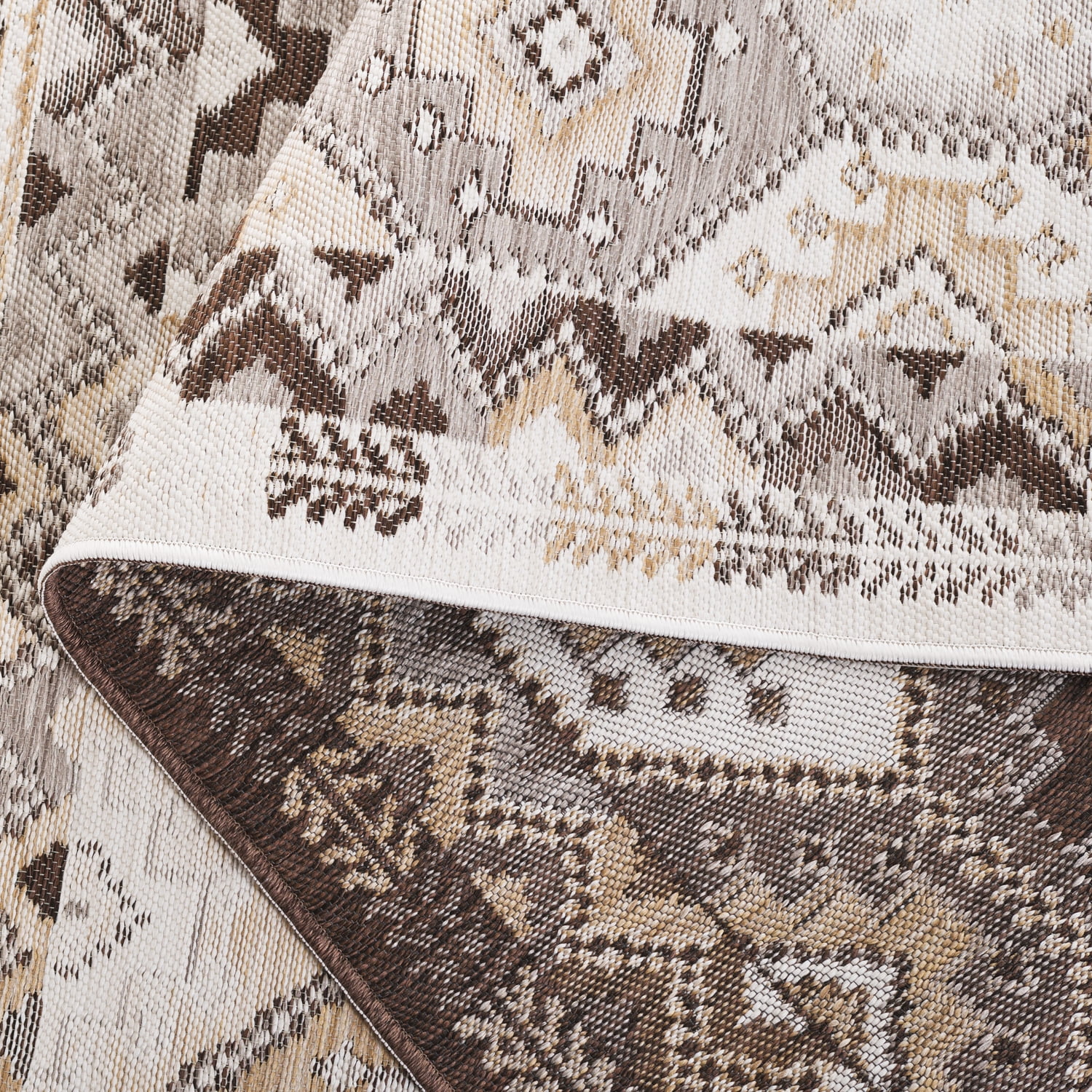 SAFAVIEH Sunrise Lara Geometric Reversible Indoor/Outdoor Area Rug, Ivory/Beige Brown, 5'3" x 7'7"