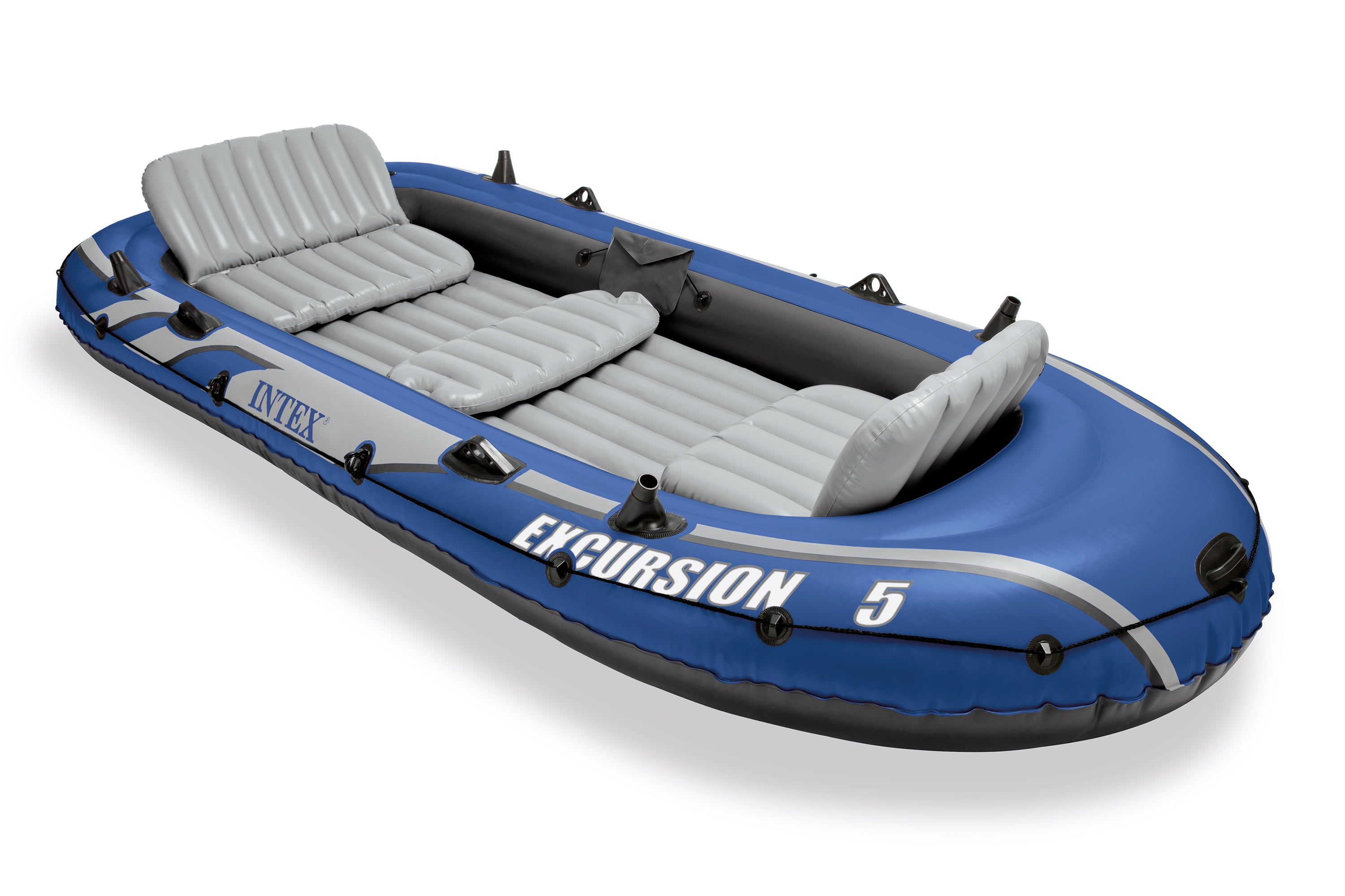 Intex Excursion 5 Person Inflatable Fishing Boat Set with 2 Oars, Air Pump & Bag by Intex