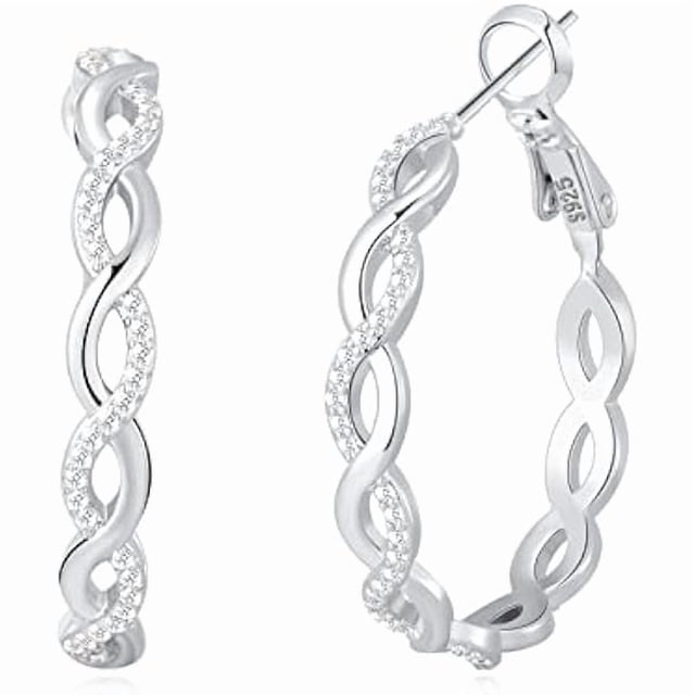 Chenchen 925 Sterling Silver Earrings Hoops for Women Lightweight Twisted Hoop Earrings With Cubic Zirconia Hypoallergenic Hoops Earrings (20/30/40/50/60MM)
