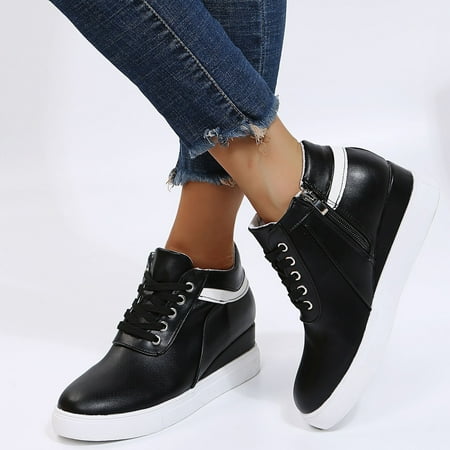 

YTJX Women s Breathable Wedges Round Toe Comfortable Lace-Up Pumps Casual Single Shoes