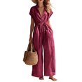 thumbnail image 4 of Aimik Womens Cotton Linen Jumpsuits Sleeveless V Neck Drawstring Waist Wide Leg Jumpsuits Summer Boho Jumpsuit for Women, 4 of 6