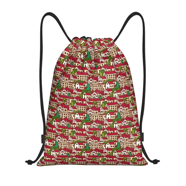 Fotbe Red Houses Bolsa Mochila con Cordón Estampada, Bolsa de Gimnasio Deportiva, Bolsa Cinch, Bolsa con Cordón para Hombres y Mujeres-Medium