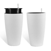 S-HOME Rounded Planter 22" High in Faux Rattan Design 2-Pack with Automatic Watering System for Indoor or Outdoor Use