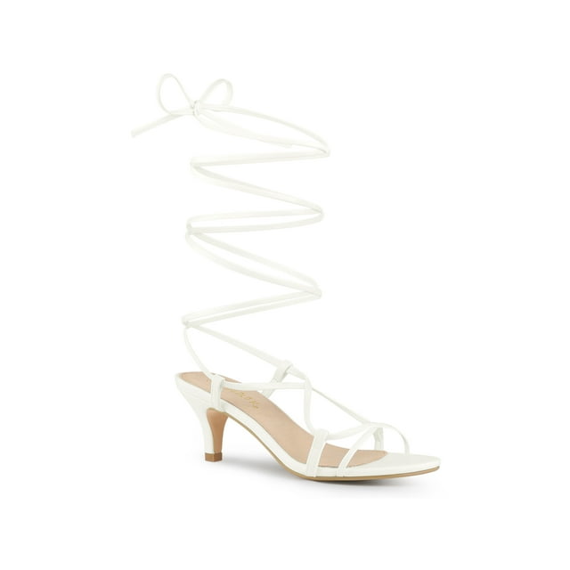 BLISSFUL STEP Sandales à Petits Talons à Brides et à Lacets pour Femmes Blanches (Taille 6,5)