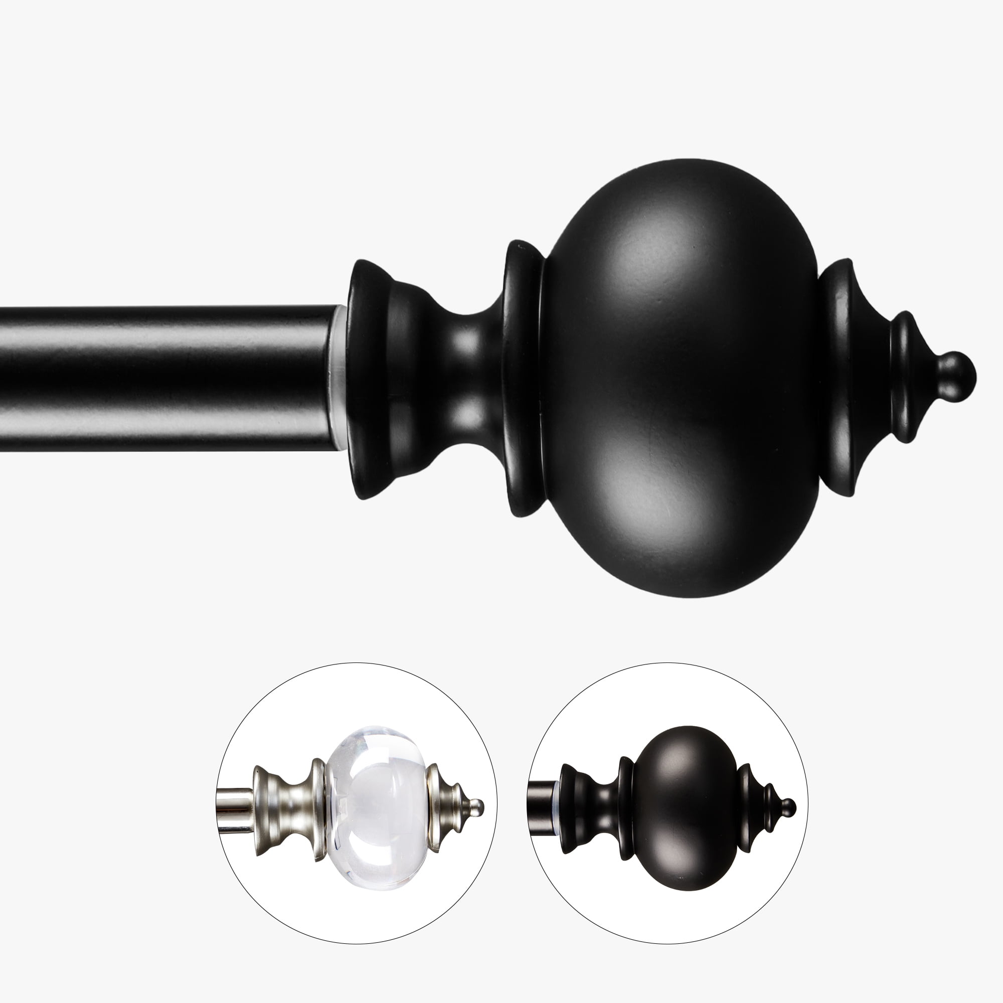 Deconovo Heavy Duty Decorative Curtain Rod, Black, 30-48 Inch, Adjustable Stainless Steel Window Treatment Rod for Living Room & Bedroom