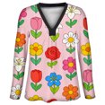 thumbnail image 5 of MEICHEN Women's Elegant Retro Art Print V Neck Loose Mid Length Sleeve Top Summer T Shirts for Women, 5 of 5