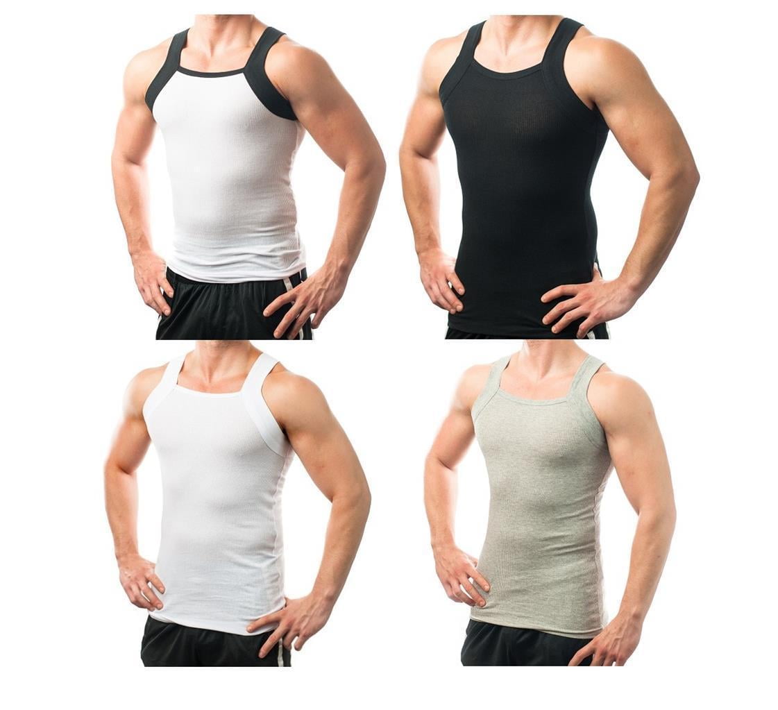 Different Touch Men's G-unit Style Tank Tops 2 Pack Muscle Rib A-Shirts Black M 