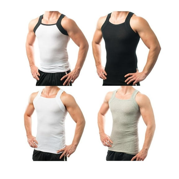 Different Touch 4 Pack Men's G-Unit Style Square Cut Muscle Rib Tank Tops