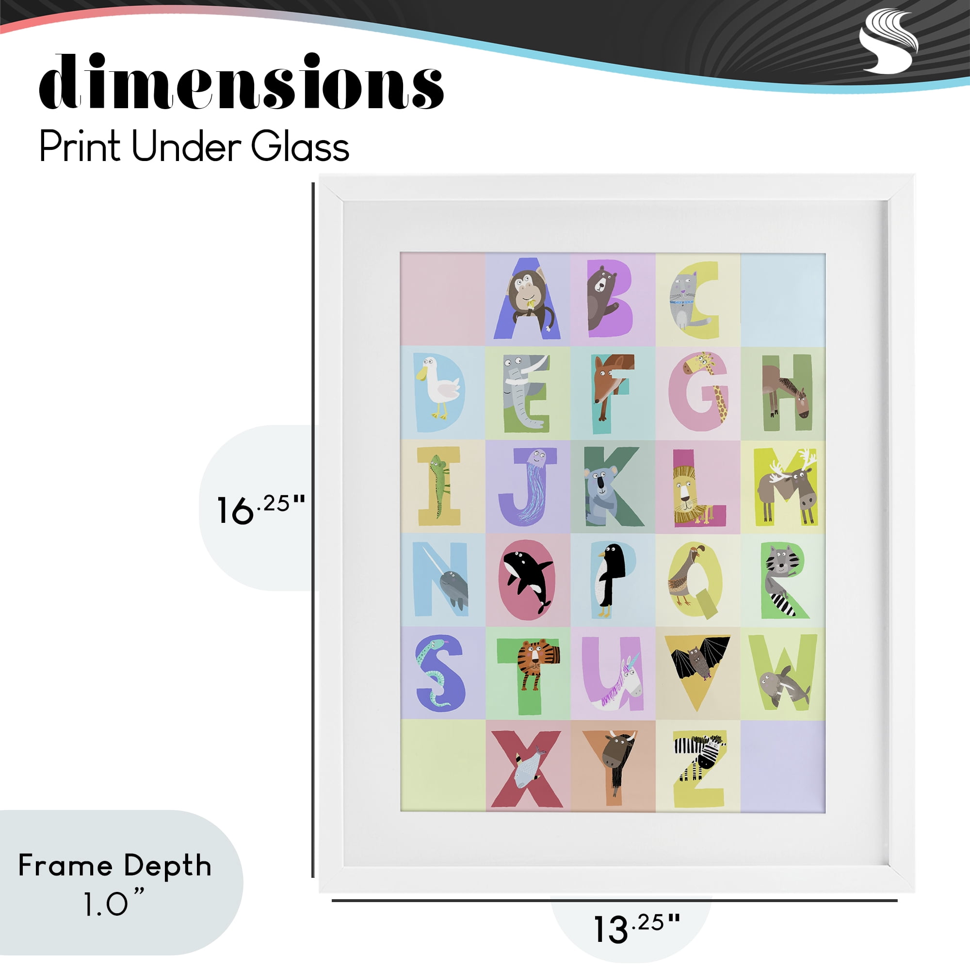 Stupell Industries Animal Alphabet in Pastels White Framed Print Under Glass, design by Carla Daly