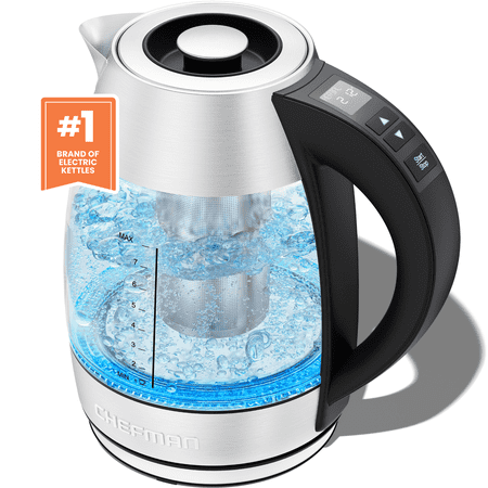 Chefman 1.8L Digital Rapid-Boil Glass Kettle w/ 7 Temperature Presets and Tea Infuser - Stainless Steel, New