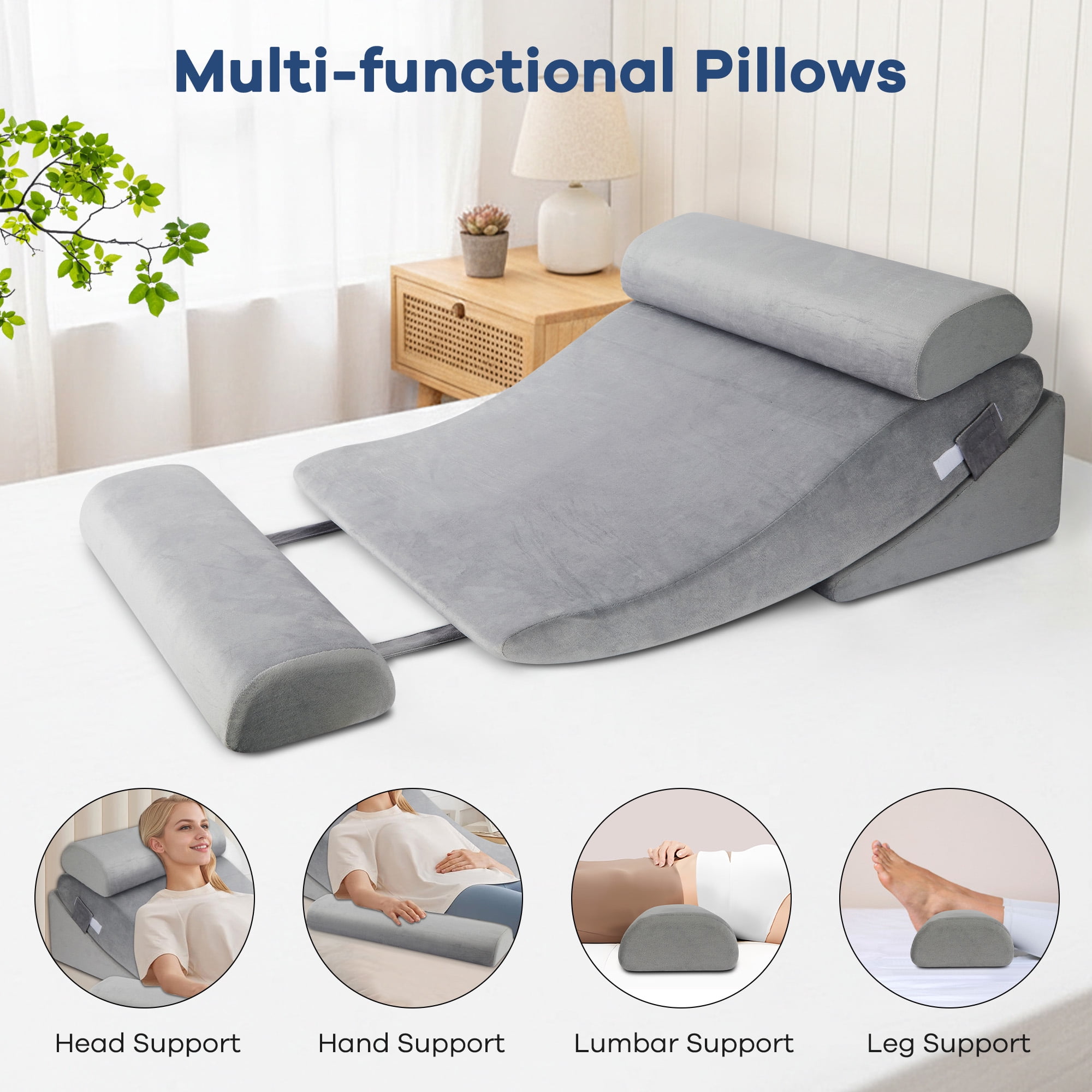 KAIPARA 4Pcs Bed Wedge Pillow Set for Sleep Apnea, Memory Foam Wedge Pillow for After Surgery, Elevation Pillow for Leg and Back Pain Relief & Acid Reflux