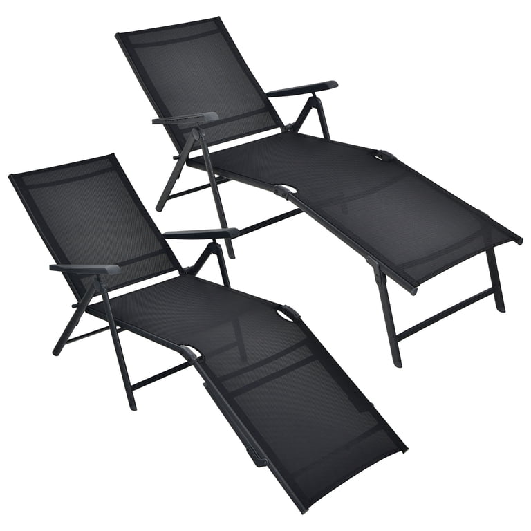 Gymax Set of 2 Adjustable Chaise Lounges, Folding Black photo 2
