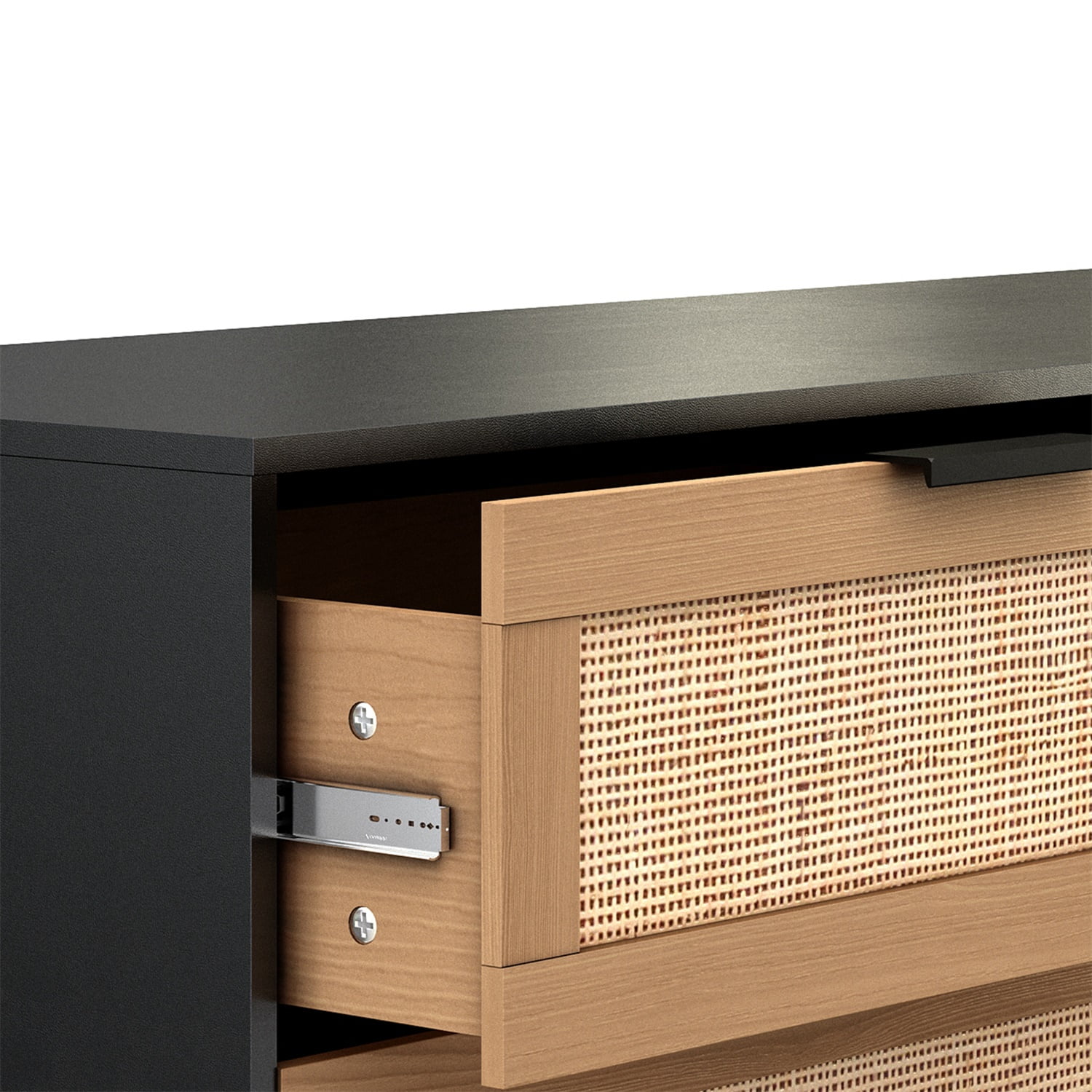 Kadyn Chest of Drawers, 6 Drawers Rattan Dresser for Bedroom with Black Handle, Black Nursery Dresser Kadyn Chest of Drawers, 6 Drawers Rattan Dresser for Bedroom with Black Handle, Black Nursery Dresser