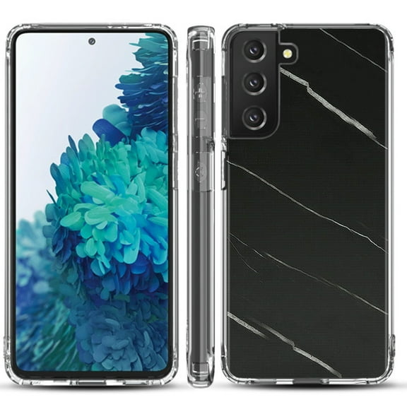 Shockproof Hybrid Bumper Phone Case for Samsung galaxy S21  5G / S21 Plus 5G, by OneToughShield ® - Marble / Black