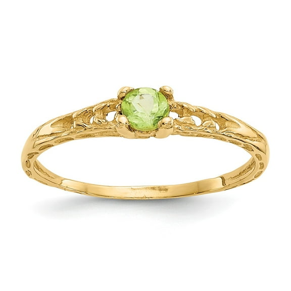 14K Yellow Gold Ring Band Birthstone (08) August Peridot Green