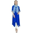 thumbnail image 3 of Bimba Women's Royal Blue Rayon Kurta With Scarf Asymmetrial Hem Ethnic Dress - 20, 3 of 3