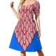 thumbnail image 3 of Vestido de manga corta inspirado en pavo real (carmesí y azul celeste) vestidos para vestidos de fiesta para mujer Vestido, 3 of 7