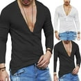thumbnail image 4 of Mens Plain Slim Long Sleeve T-Shirt Deep V Neck Button Tops Muscle Tee Blouse, 4 of 7
