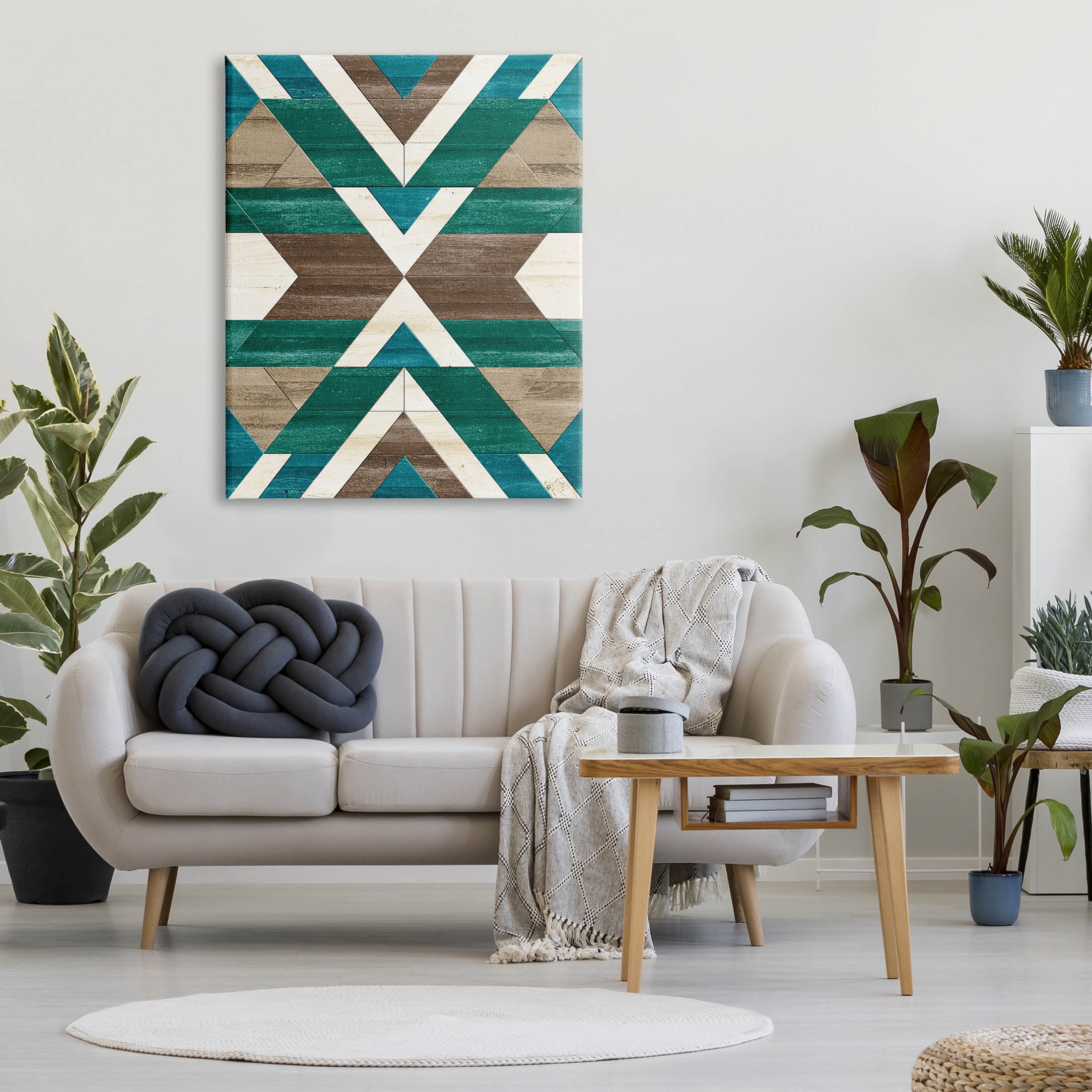 Green Aztec Geometric Pattern Abstract Graphic Art Gallery Wrapped Canvas Print Wall Art
