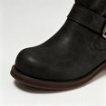 thumbnail image 5 of OKBOP Women's Distressed Faux Leather Mid-Calf Moto Boots, Dual Buckle Straps Pull-On Round Toe Block Low Heel Engineer Boots Boots Sizes 35, 5 of 5